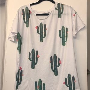 white cactus t-shirt with cut out